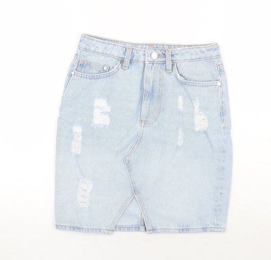 H&M Womens Blue Cotton A-Line Skirt Size 6 Zip