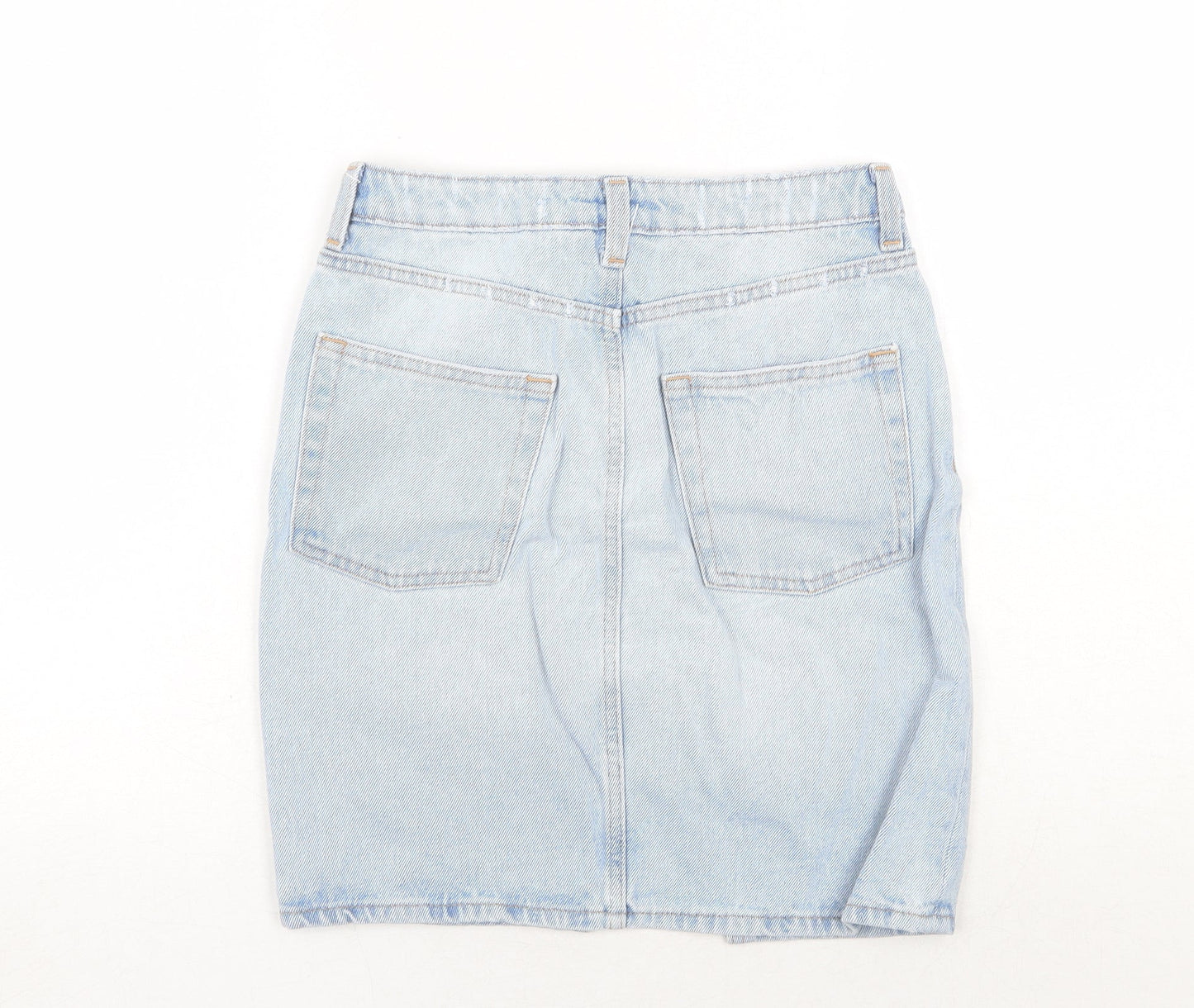 H&M Womens Blue Cotton A-Line Skirt Size 6 Zip