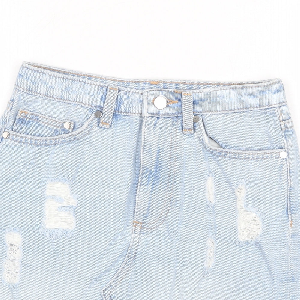 H&M Womens Blue Cotton A-Line Skirt Size 6 Zip