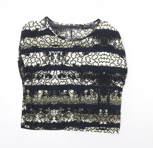 Topshop Womens Multicoloured Geometric Viscose Basic Blouse Size 10 Round Neck