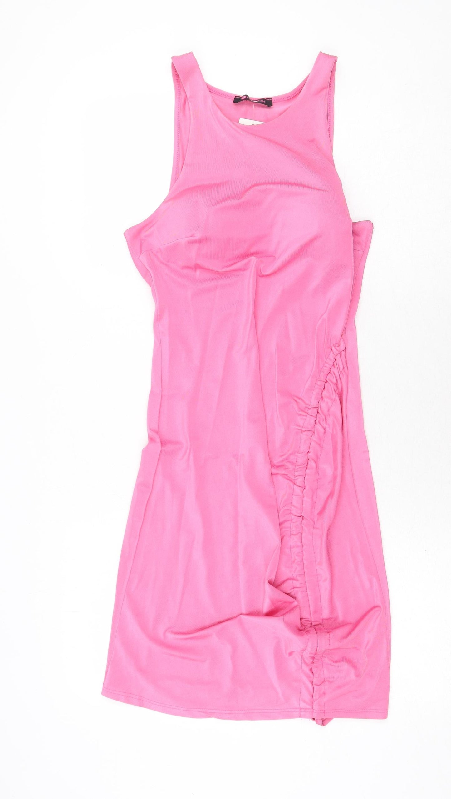 J5 Fashion Womens Pink Polyester A-Line Size L Round Neck Tie