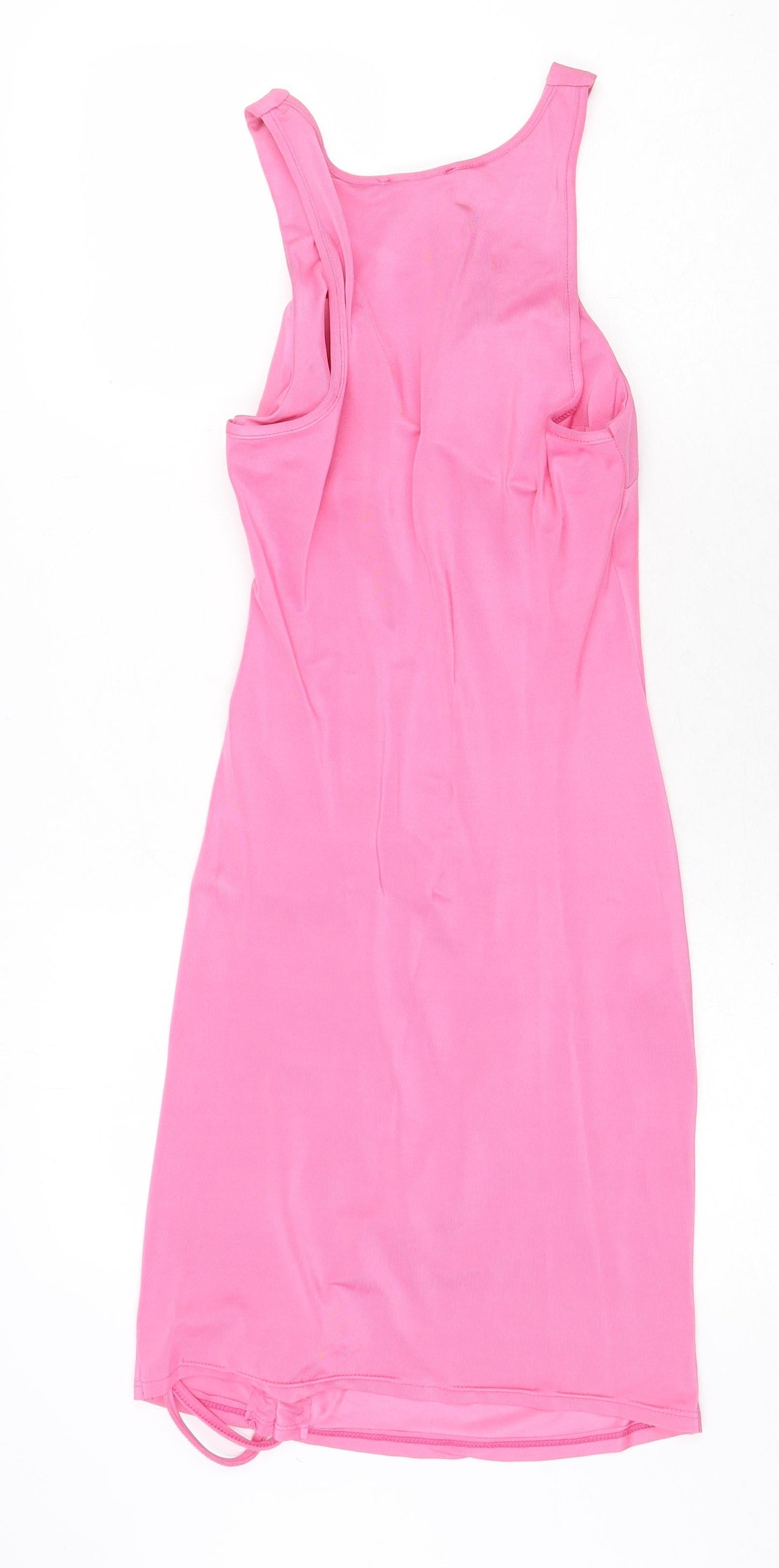 J5 Fashion Womens Pink Polyester A-Line Size L Round Neck Tie