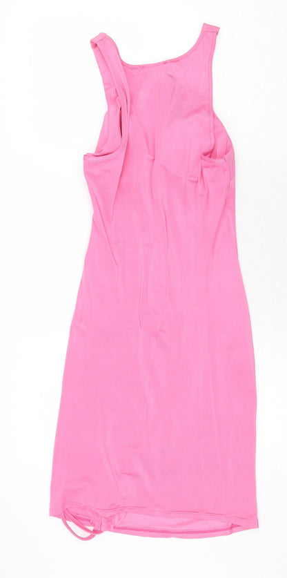 J5 Fashion Womens Pink Polyester A-Line Size L Round Neck Tie