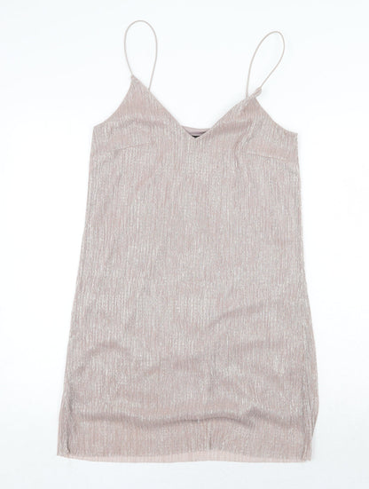 New Look Womens Pink Polyester Slip Dress Size 10 V-Neck Pullover
