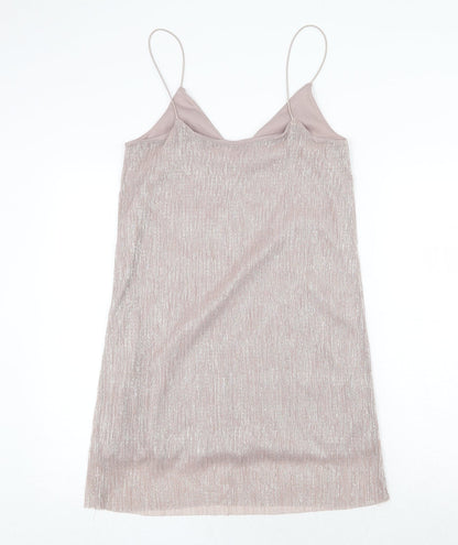 New Look Womens Pink Polyester Slip Dress Size 10 V-Neck Pullover