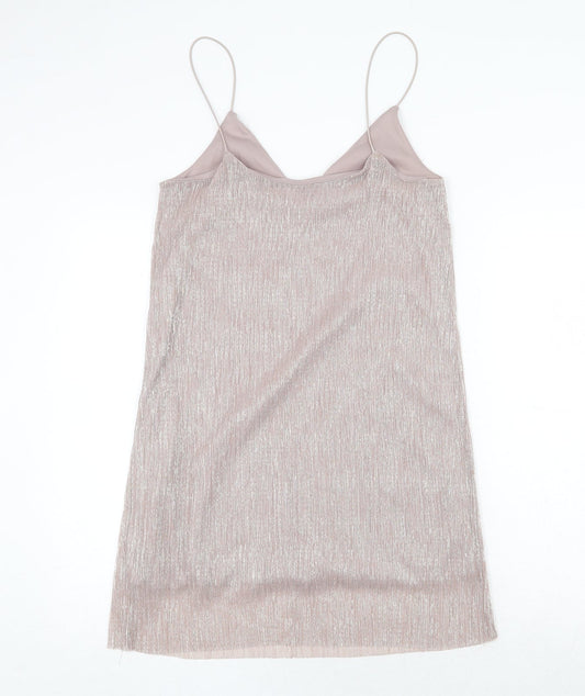 New Look Womens Pink Polyester Slip Dress Size 10 V-Neck Pullover