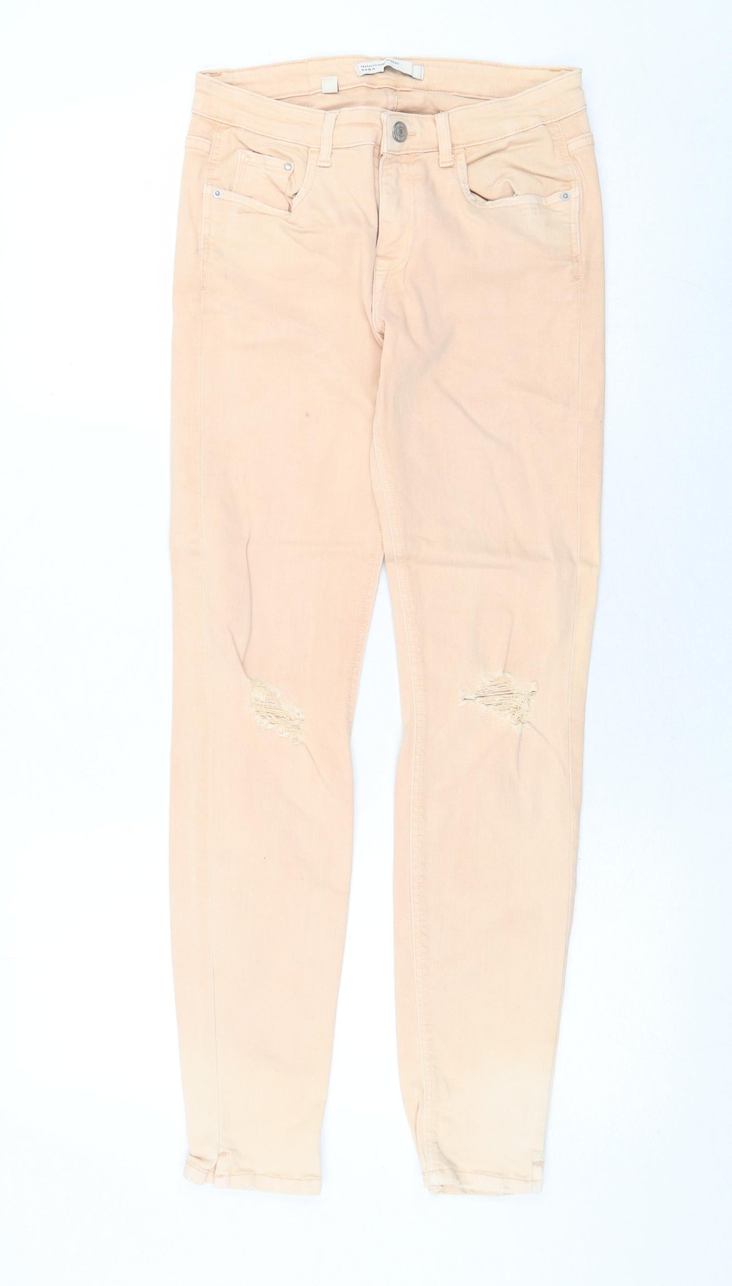Zara Womens Orange Cotton Skinny Jeans Size 10 Regular Zip