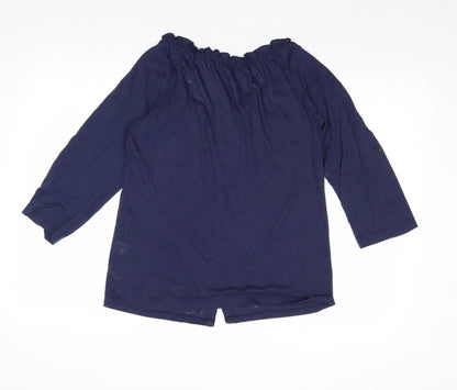 New York & Company Womens Blue Cotton Basic Button-Up Size S Round Neck