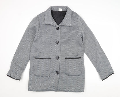 Anne De Lancay Womens Grey Geometric Jacket Size 10 Button