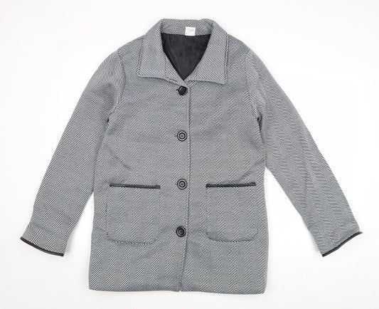 Anne De Lancay Womens Grey Geometric Jacket Size 10 Button