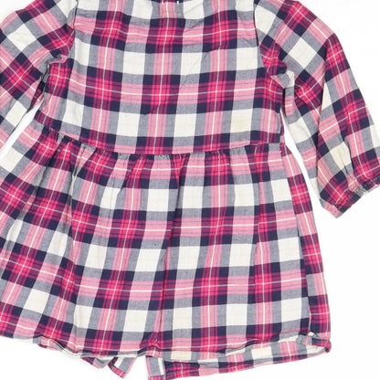 Gap Girls Pink Plaid 100% Cotton Shirt Dress Size 2 Years Round Neck Button