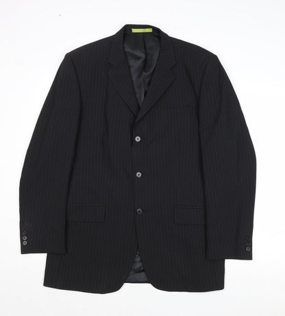 Burton Mens Black Striped Polyester Jacket Suit Jacket Size 40 Regular