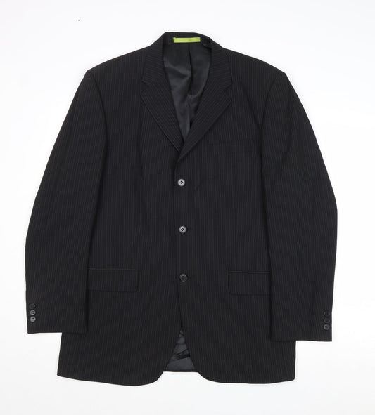 Burton Mens Black Striped Polyester Jacket Suit Jacket Size 40 Regular