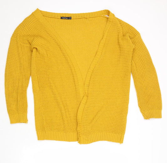 Boohoo Womens Yellow V-Neck Acrylic Cardigan Jumper Size S