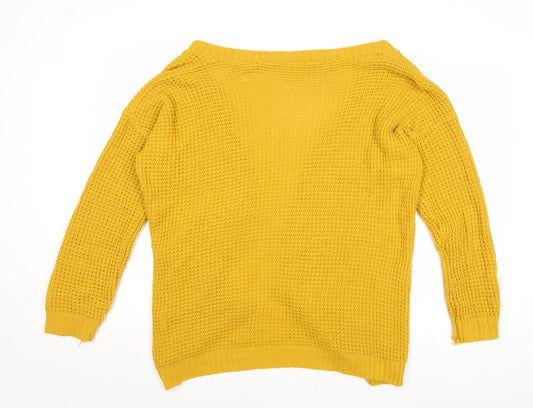 Boohoo Womens Yellow V-Neck Acrylic Cardigan Jumper Size S