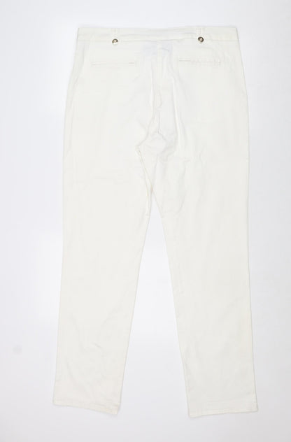 Per Una Womens White Cotton Trousers Size 36 in Regular Zip