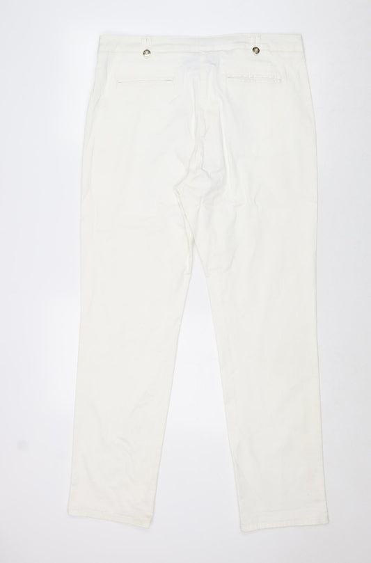 Per Una Womens White Cotton Trousers Size 36 in Regular Zip