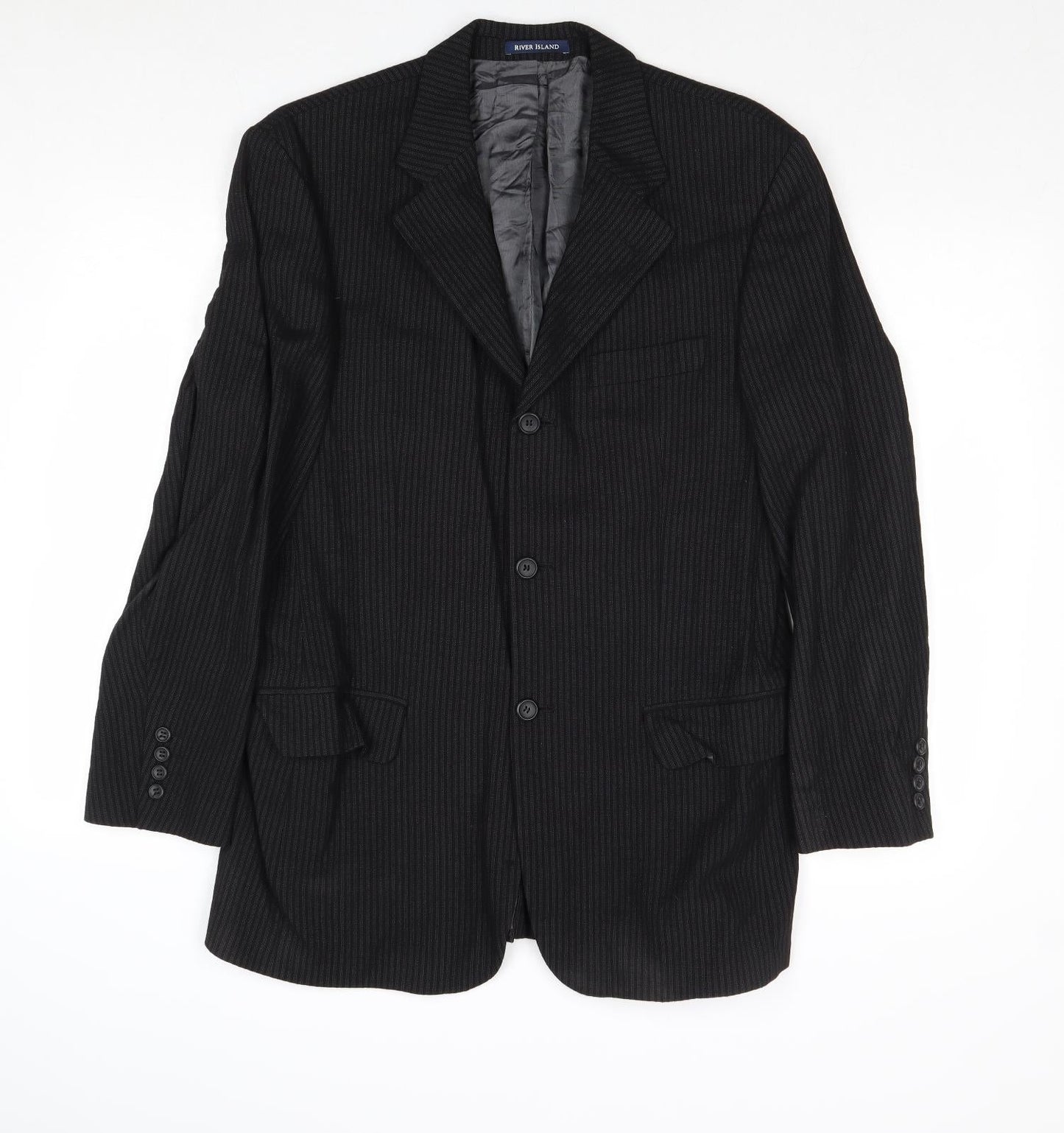 Mens UK Size 40 River Island Regular Black Suit Jacket