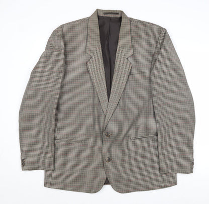 ID Mens Grey Geometric Polyester Jacket Blazer Size 42 Regular