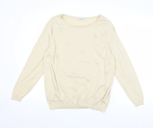 BHS Womens Beige Boat Neck Polyester Pullover Jumper Size 18