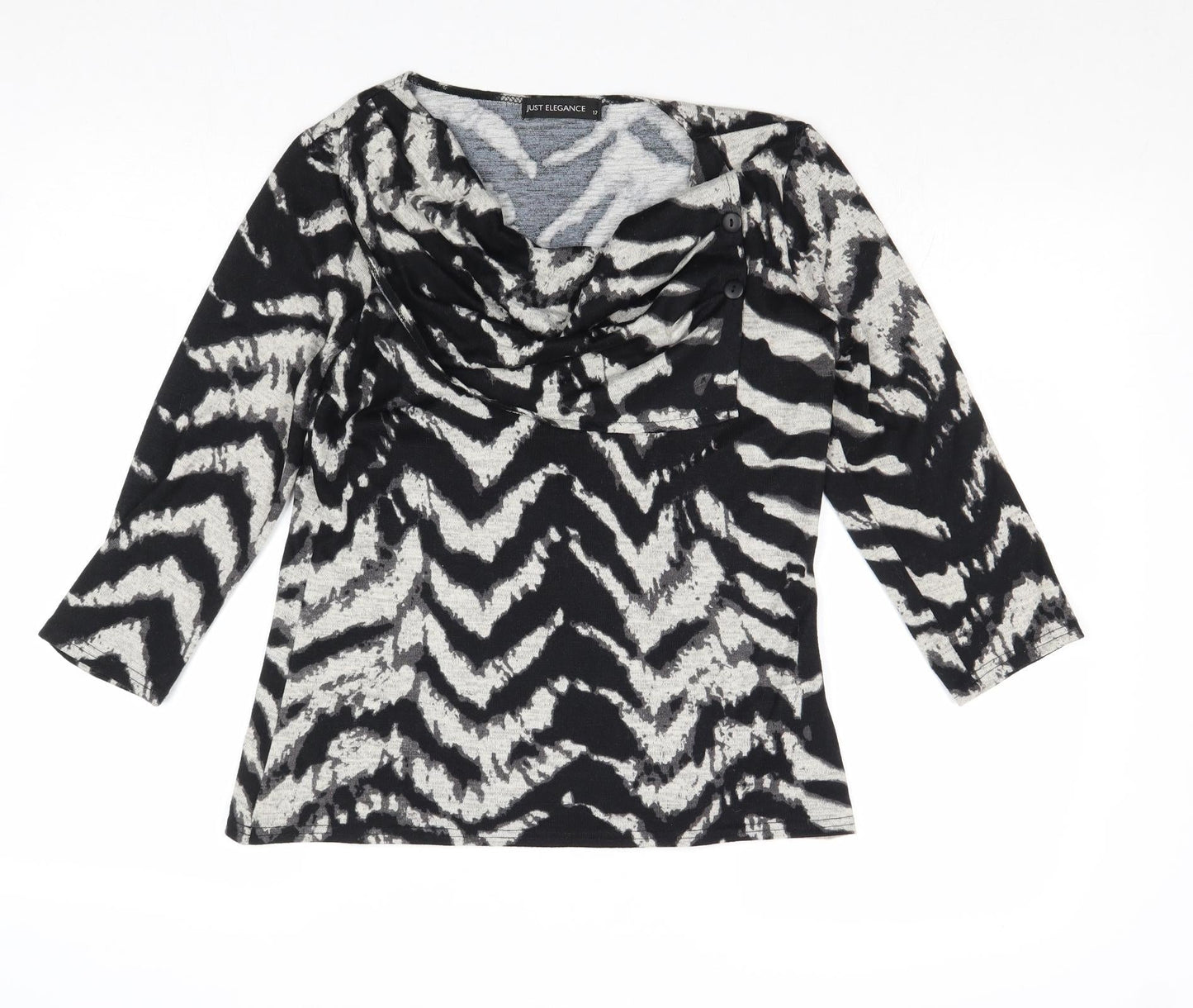 Just Elegance Womens Black Cowl Neck Geometric Polyester Pullover Jumper Size 12