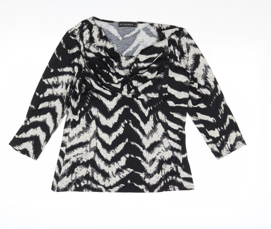 Just Elegance Womens Black Cowl Neck Geometric Polyester Pullover Jumper Size 12