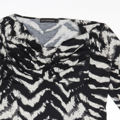 Just Elegance Womens Black Cowl Neck Geometric Polyester Pullover Jumper Size 12