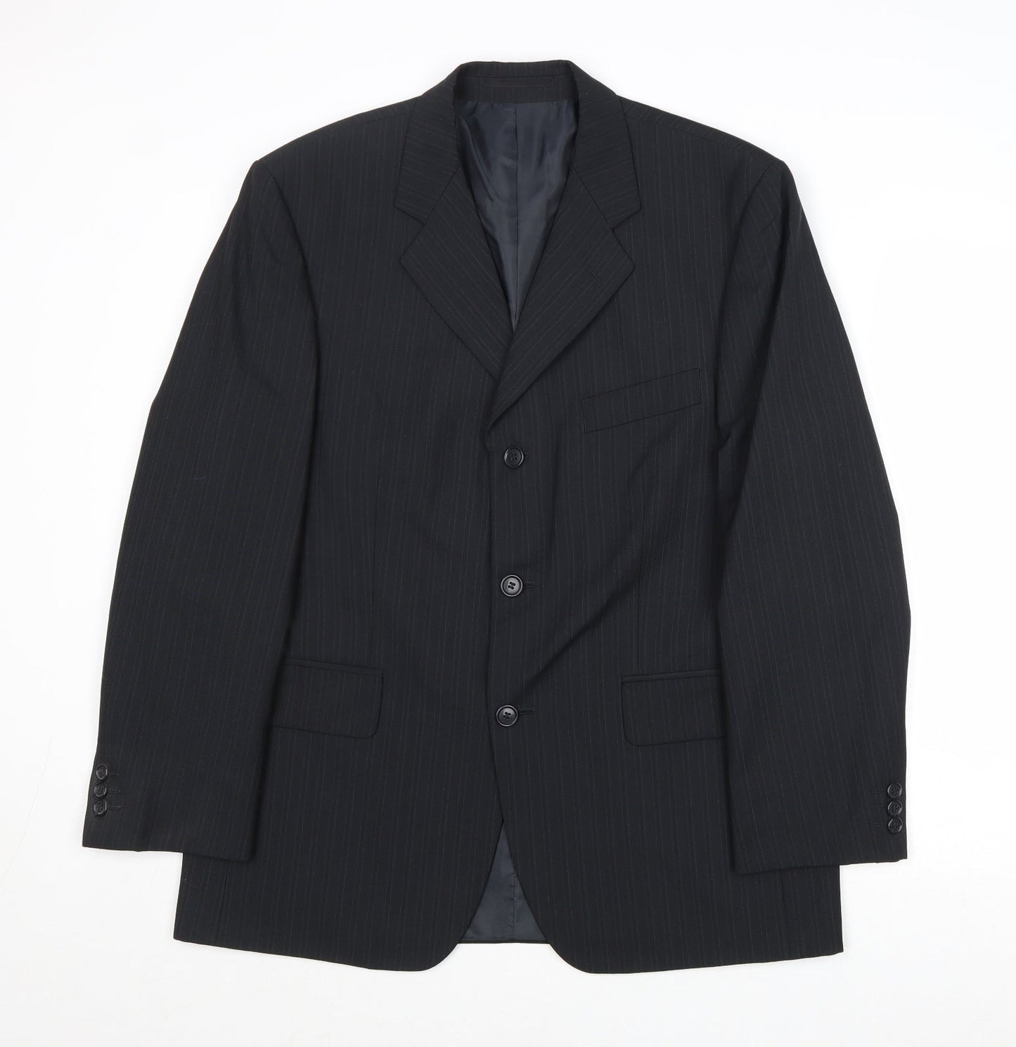 Mens UK Size 40 Pinstripe Regular Black Suit Jacket