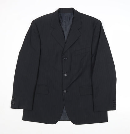 Mens UK Size 40 Pinstripe Regular Black Suit Jacket