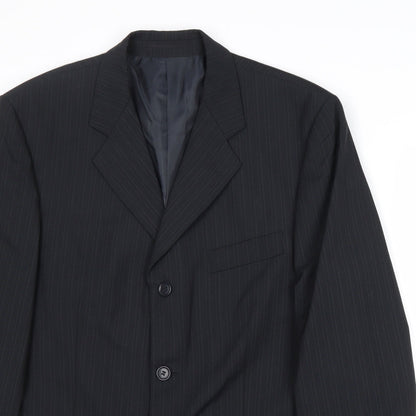 Mens UK Size 40 Pinstripe Regular Black Suit Jacket