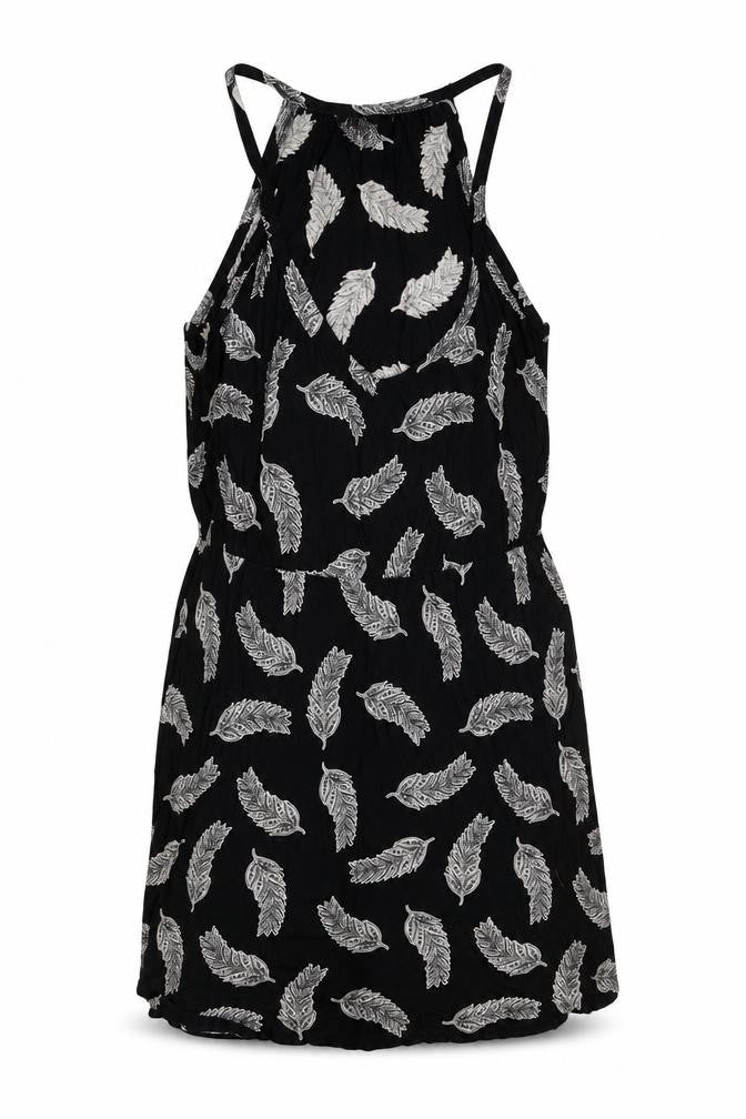 H&M Womens Black Geometric Viscose A-Line Size M V-Neck Pullover - Feather Pattern