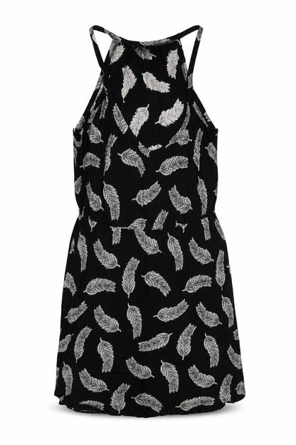 H&M Womens Black Geometric Viscose A-Line Size M V-Neck Pullover - Feather Pattern