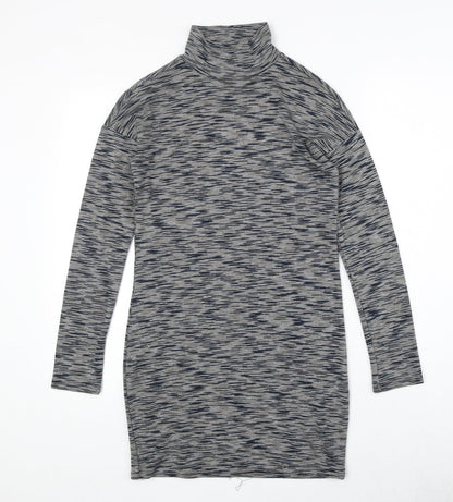 Topshop Womens Multicoloured Geometric Viscose Jumper Dress Size 8 High Neck Pullover