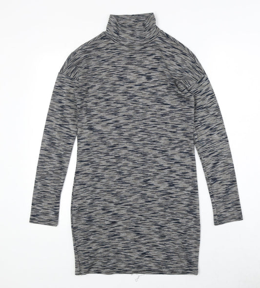 Topshop Womens Multicoloured Geometric Viscose Jumper Dress Size 8 High Neck Pullover