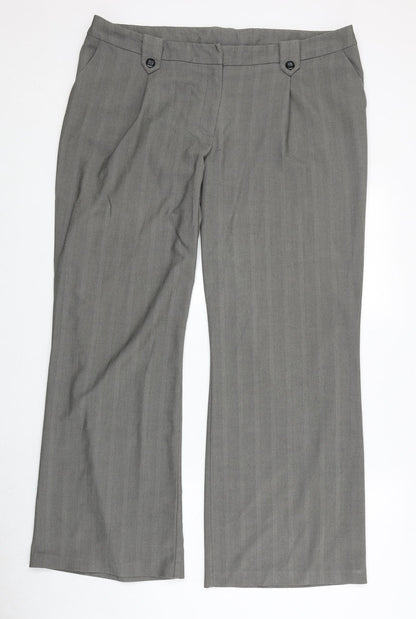 AMARANTO Womens Grey Striped Polyester Dress Pants Trousers Size 18 Regular Zip