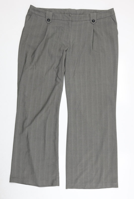 AMARANTO Womens Grey Striped Polyester Dress Pants Trousers Size 18 Regular Zip