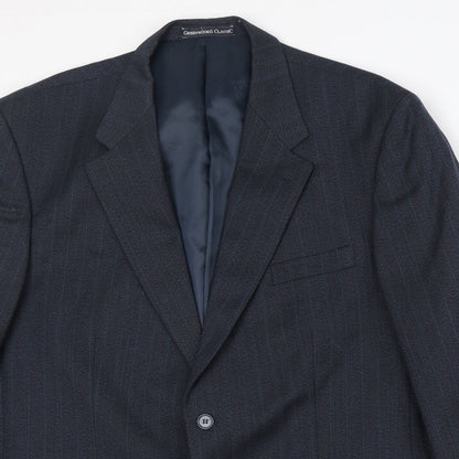 Greenwood Mens Blue Striped Polyester Jacket Suit Jacket Size 46 Regular