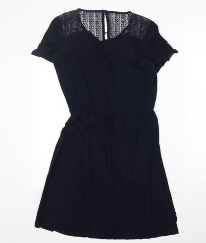 Jaquline de Young Womens Blue Polyester Fit & Flare Size 6 Round Neck Button