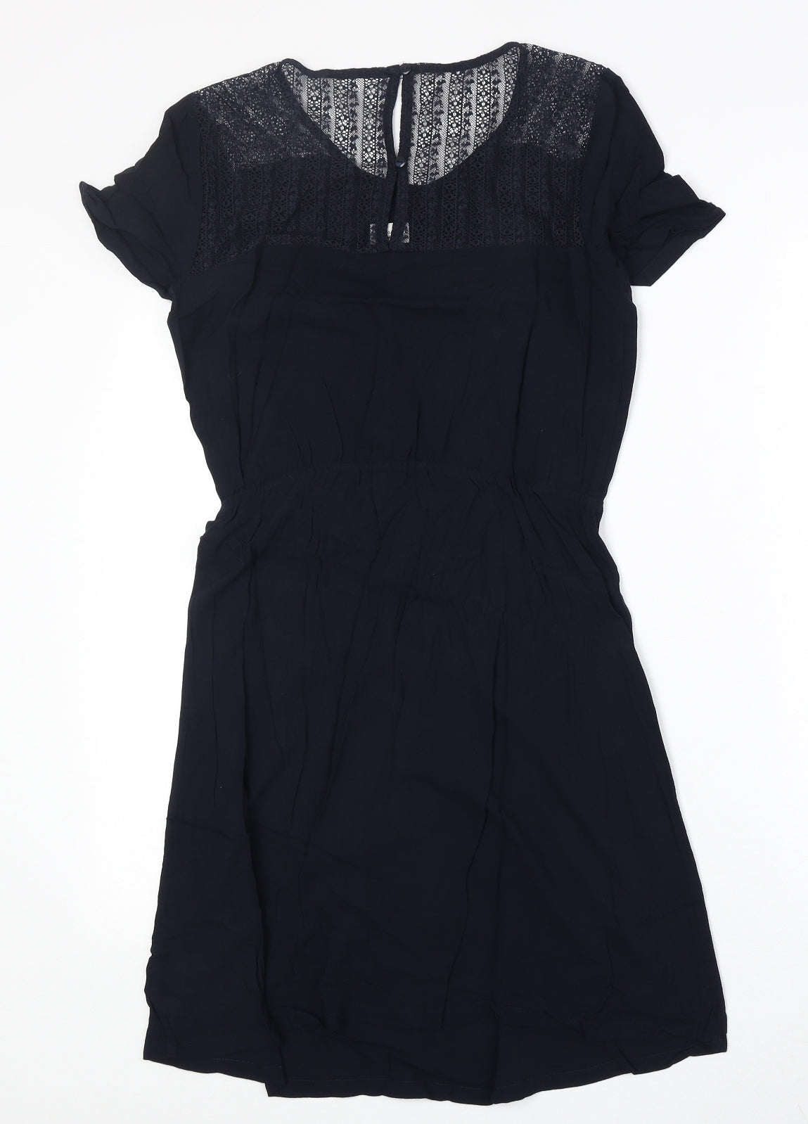 Jaquline de Young Womens Blue Polyester Fit & Flare Size 6 Round Neck Button