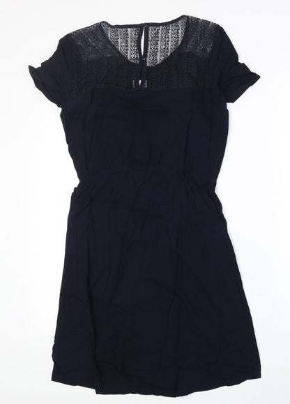 Jaquline de Young Womens Blue Polyester Fit & Flare Size 6 Round Neck Button