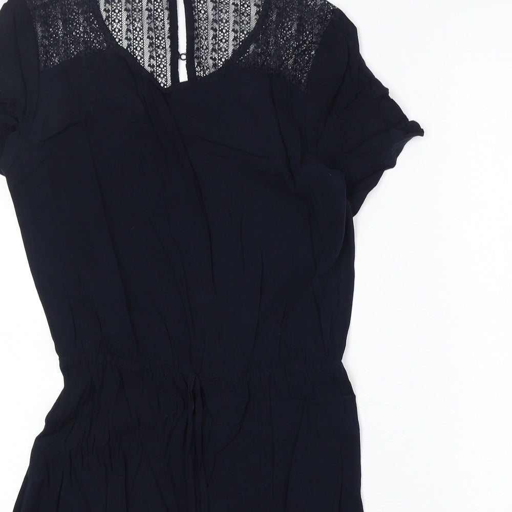 Jaquline de Young Womens Blue Polyester Fit & Flare Size 6 Round Neck Button