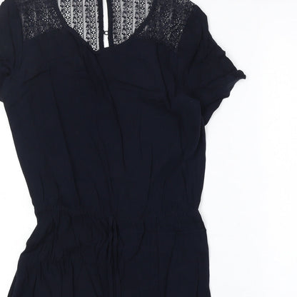 Jaquline de Young Womens Blue Polyester Fit & Flare Size 6 Round Neck Button