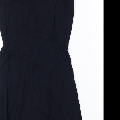 Jaquline de Young Womens Blue Polyester Fit & Flare Size 6 Round Neck Button