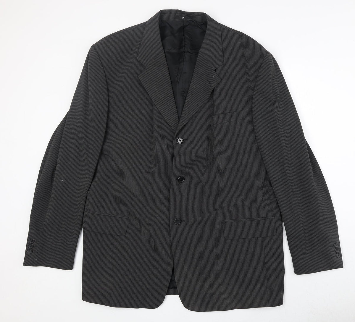 Country Casuals Mens Black Striped Polyester Jacket Suit Jacket Size 46 Regular