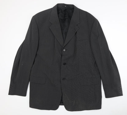 Country Casuals Mens Black Striped Polyester Jacket Suit Jacket Size 46 Regular