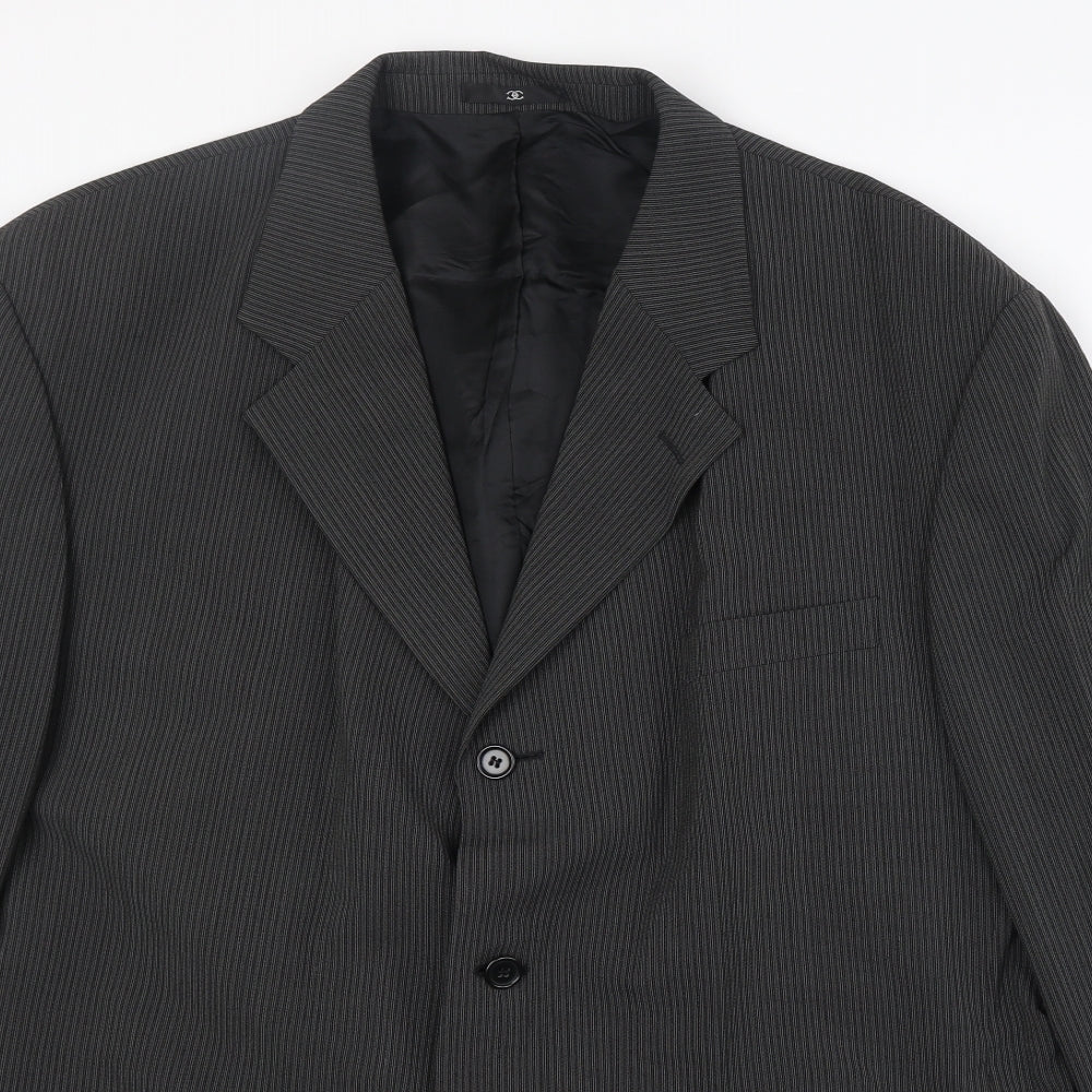 Country Casuals Mens Black Striped Polyester Jacket Suit Jacket Size 46 Regular