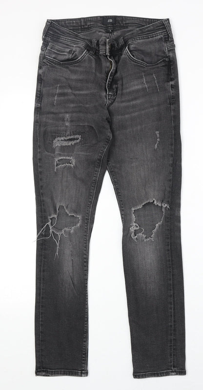 River Island Womens Black Cotton Straight Jeans Size 30 in Regular Zip