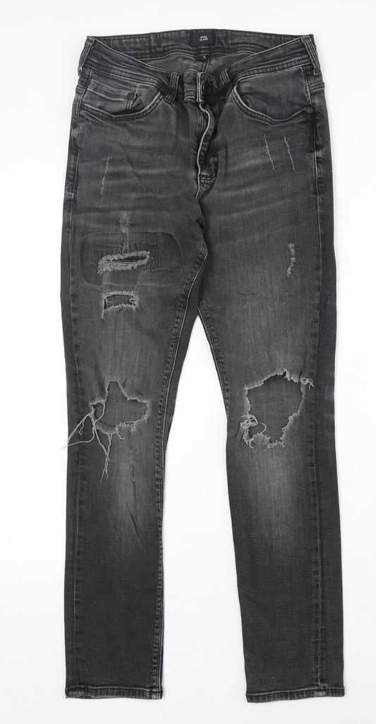 River Island Womens Black Cotton Straight Jeans Size 30 in Regular Zip