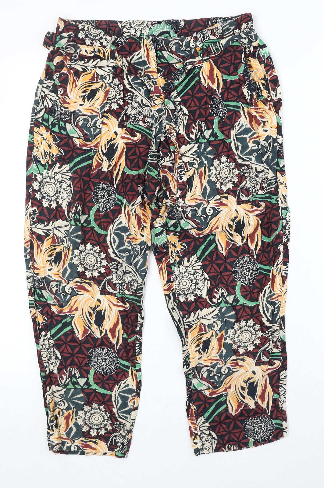 River Island Womens Multicoloured Floral Viscose Cropped Trousers Size 8 Regular Zip