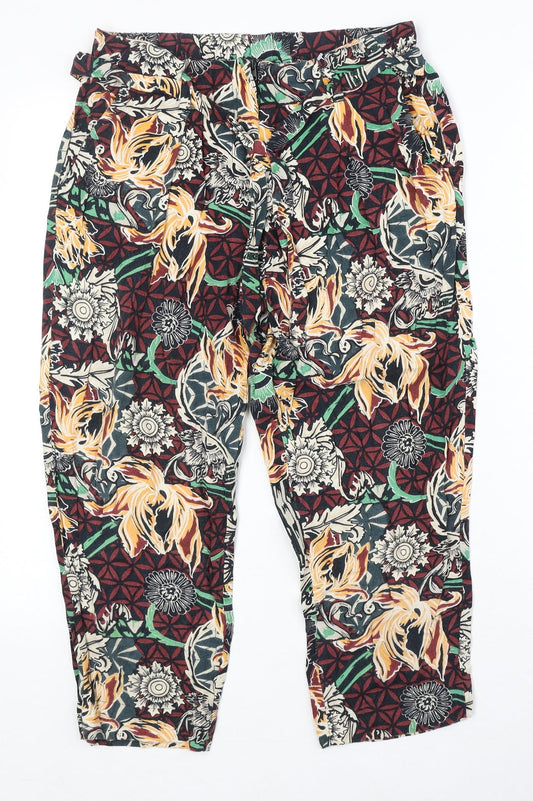 River Island Womens Multicoloured Floral Viscose Cropped Trousers Size 8 Regular Zip